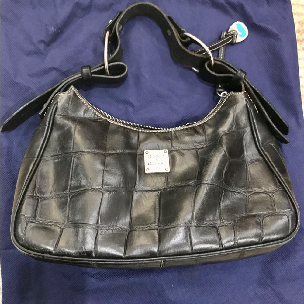 Dooney & Bourke Black Leather Croco Hobo Purse Y2K